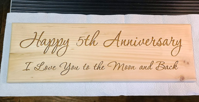 Custom engraved wood anniversary plaque,  Engraver's Den