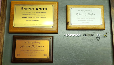 Custom engraved recognition plaques, service awards, Doug's Engraver's Den