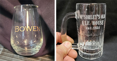 Custom engraved glassware, Doug's Engraver's Den