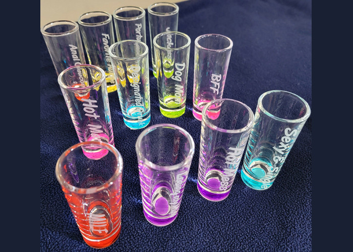 Custom engraved shot glasses, Doug's Engraver's Den