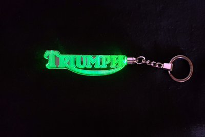 Engraved promotional Triumph keychain, Doug's Engraver's Den