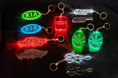 Engraved promotional keychains, Doug's Engraver's Den