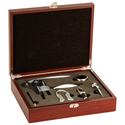 Custom engraved wine tool box sets, corporate gifts from Doug's Engraver's Den