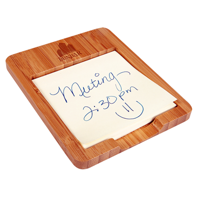 Engraved promotional bamboo sticky note holders from Doug's Engraver's Den