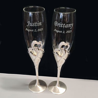 Custom engraved wedding glassware, Doug's Engraver's Den