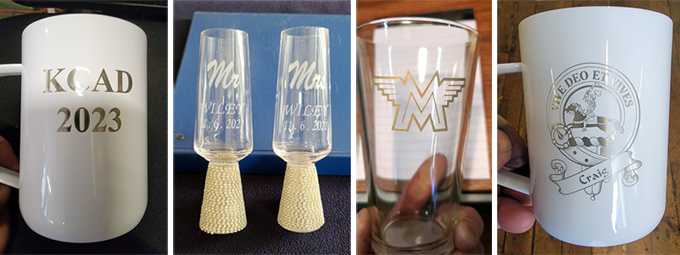 Custom engraving & laser printing services for promotional glassware, drinkware, mugs