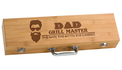 Custom engraved wood boxed grill sets from Doug's Engraver's Den