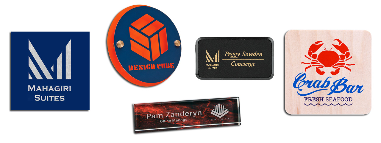 Custom engraved signs, laser printed promotional signs, commercial signage, engraving services, Doug's Engraver's Den, MA, RI